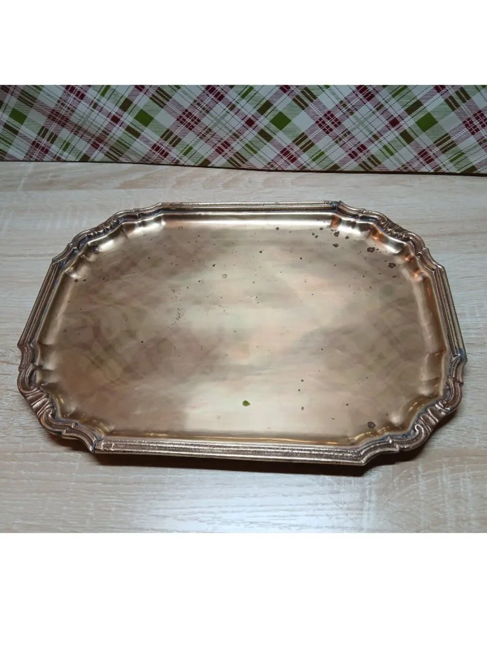 JCPENNEY BRASSWARE BRASS ORNATE EDGE METAL PLATTER TRAY MADE IN INDIA